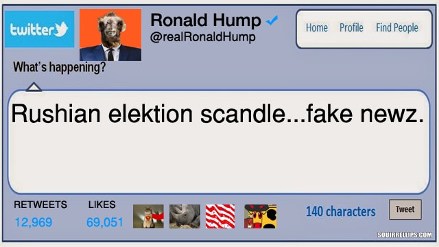 Parody of US president Donald Trump Twitter tweet.