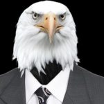 Eagle head on man's body.