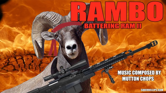 Parody Rambo movie poster with a ram animal as Sylvester Stallone.