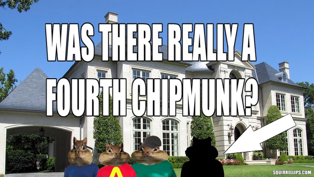 Alvin and The Chipmunks standing in front of a large mansion.