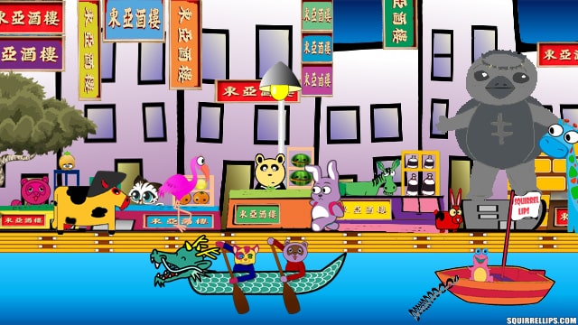 Cartoon with Asian style animals.