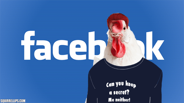 Facebook parody showing a chicken as Mark Zuckerberg in front of logo.