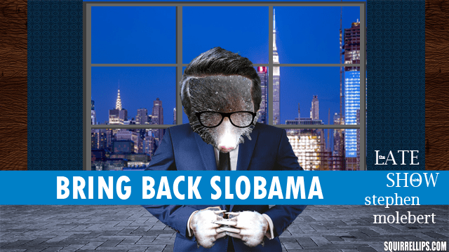 CBS Late Show parody with a mole wearing blue suit playing Steven Colbert.
