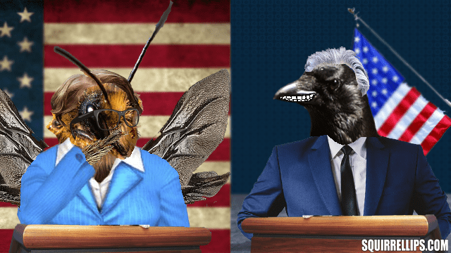 Political parody with Elizabeth Warren as a bee and Joe Biden as a crow.