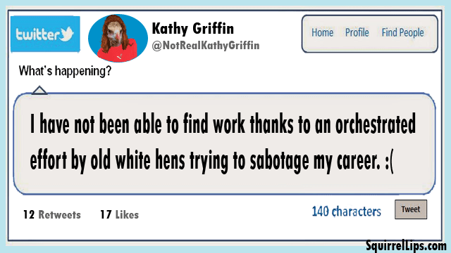 Parody Kathy Griffin Twitter tweet with her as a griffin.