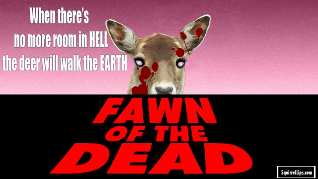 Deer with bloody face against black and purple background.